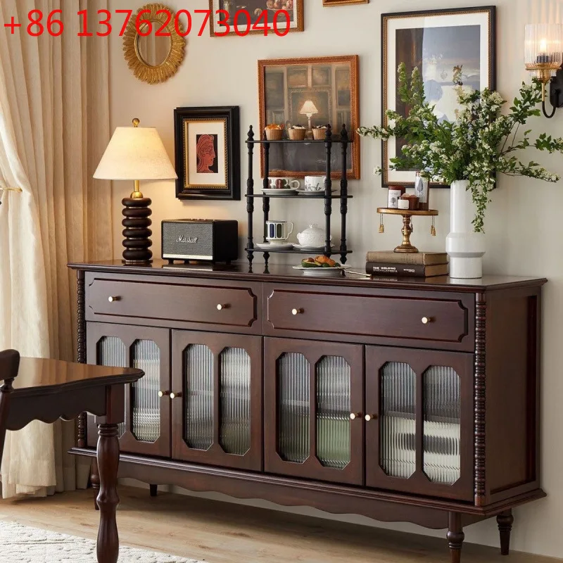 

American retro solid wood dining side French living room kitchen locker integrated tea storage against the wall