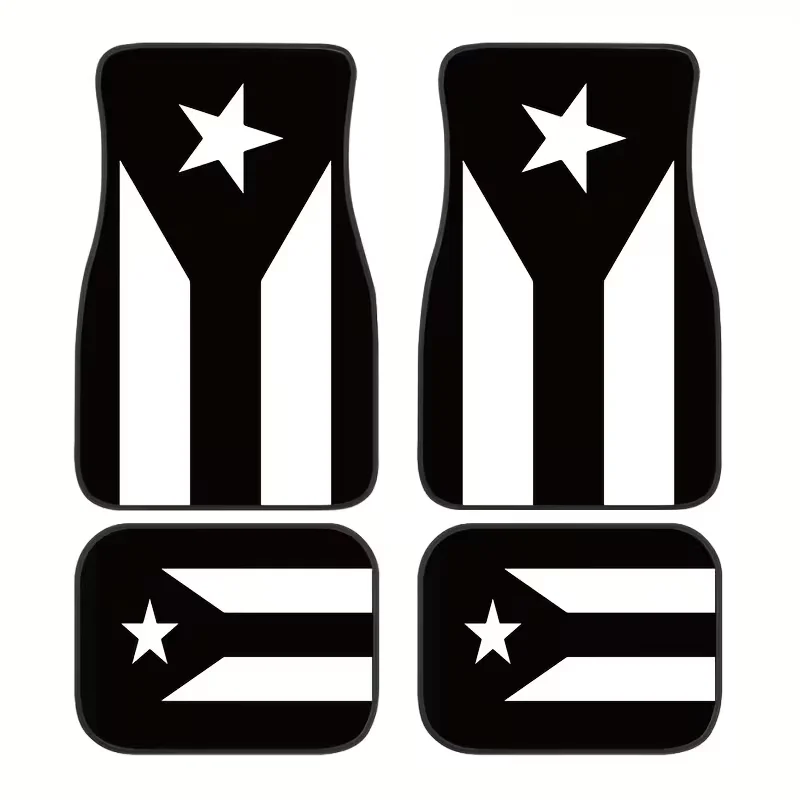 

4pcs Car Floor Mats Puerto Rico Flag Design Durable Non-Slip Car Interior Accessories Easy to Clean Perfect Gift for Drivers