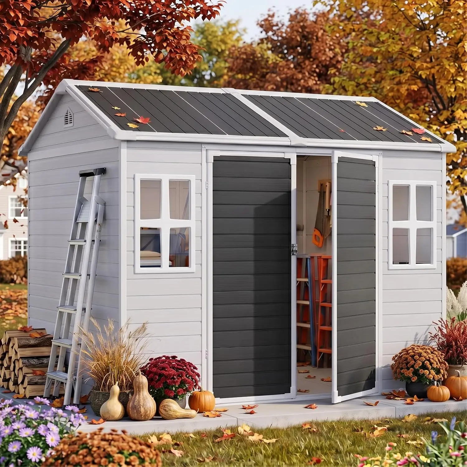 Resin Outdoor Storage Shed 8x6 FT with Floor & Double Windows, Customized