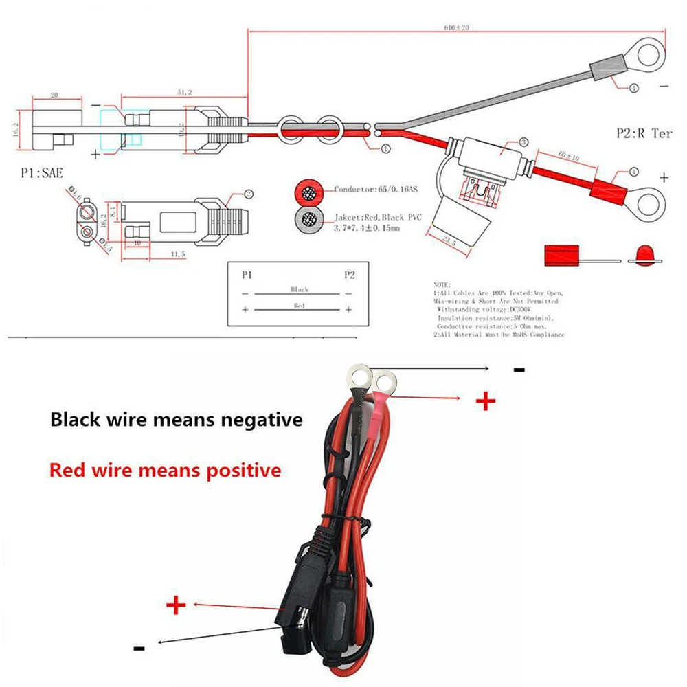 10Pcs 16AWG Motorcycle Battery Terminal To SAE Quick Extension Cord Cable Fuse Holder Connector For Battery Charger/Maintainer