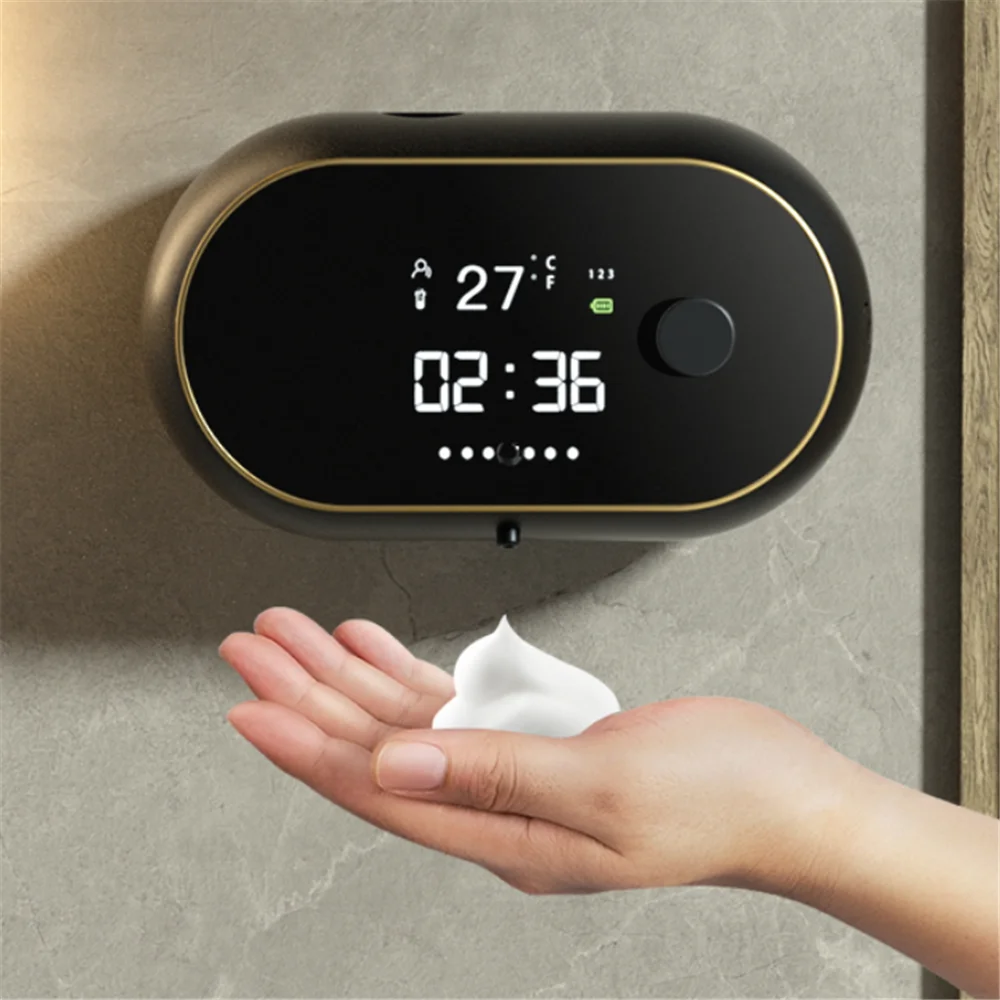 Wall-mounted Touchless Automatic Foam Soap Dispenser Time Temperature Display USB Charging Auto Induction Liquid Soap Dispenser