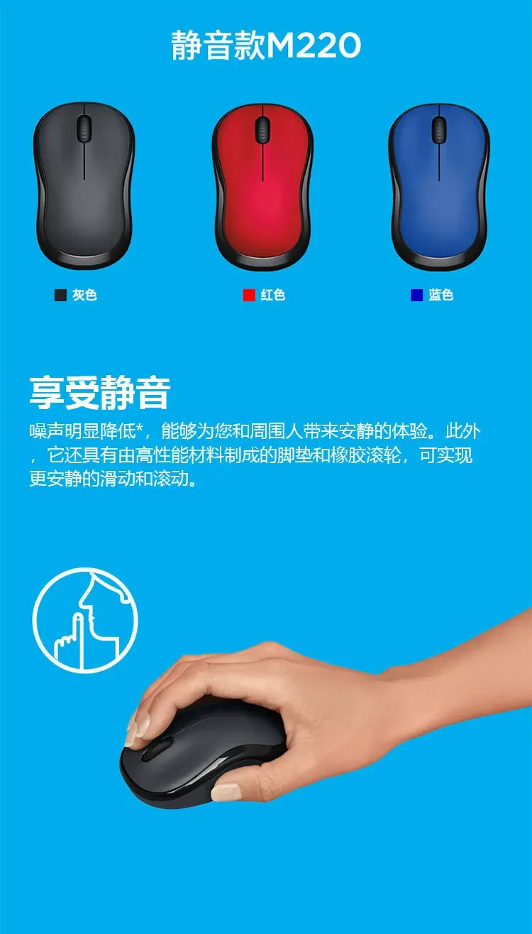 M220 Wireless Mouse 2.4GHz USB 1000DPI Silent Optical Mice USB Receiver Optical Navigation Mice For Mac Os/Window 10/8