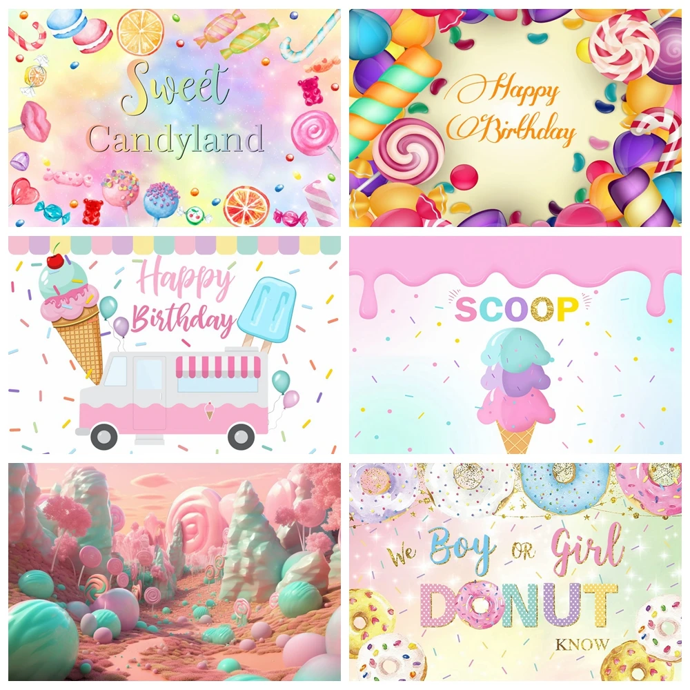 

Candyland Backdrops Colorful Candy Shop Ice Cream Donut Kids Birthday Party Photography Background For Photo Studio