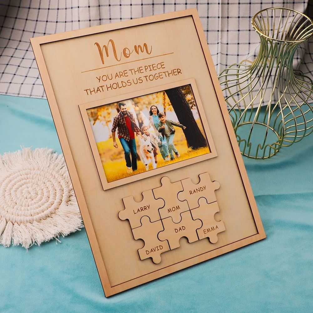 

Customize Family Photo Puzzle Names Wooden Craft Frame You’re The Piece That Holds Us Together Personalized Gift For Mom Mother