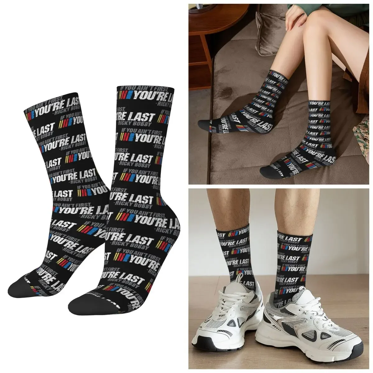 

All Seasons If You Ain't First, You're Last - Ricky Bobby Socks Harajuku Sport Middle Tube Socks Fashion Stockings Day Gifts