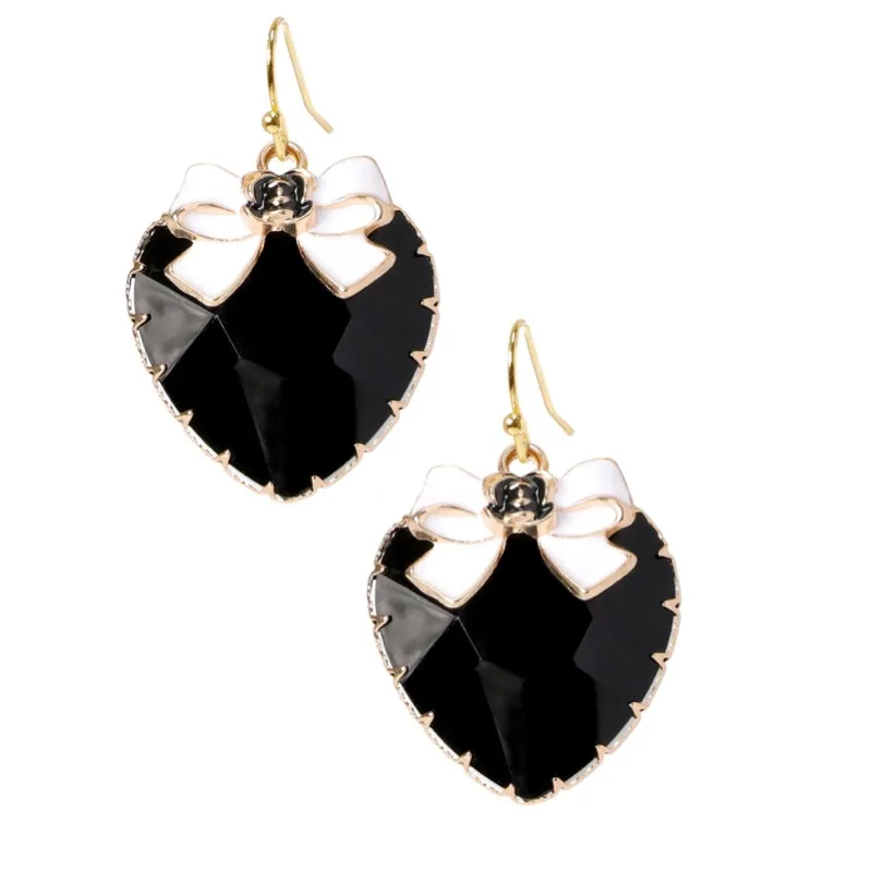 

Ювелирные изделия с висячими серьгами с черным сердцем и кристаллами
