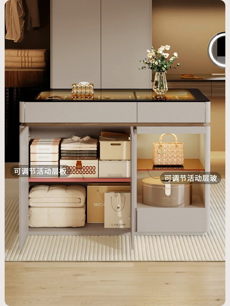 

Cloakroom, mid-island cabinet, jewelry display cabinet, bedroom, light luxury, high-end storage, chest cabinet integrated