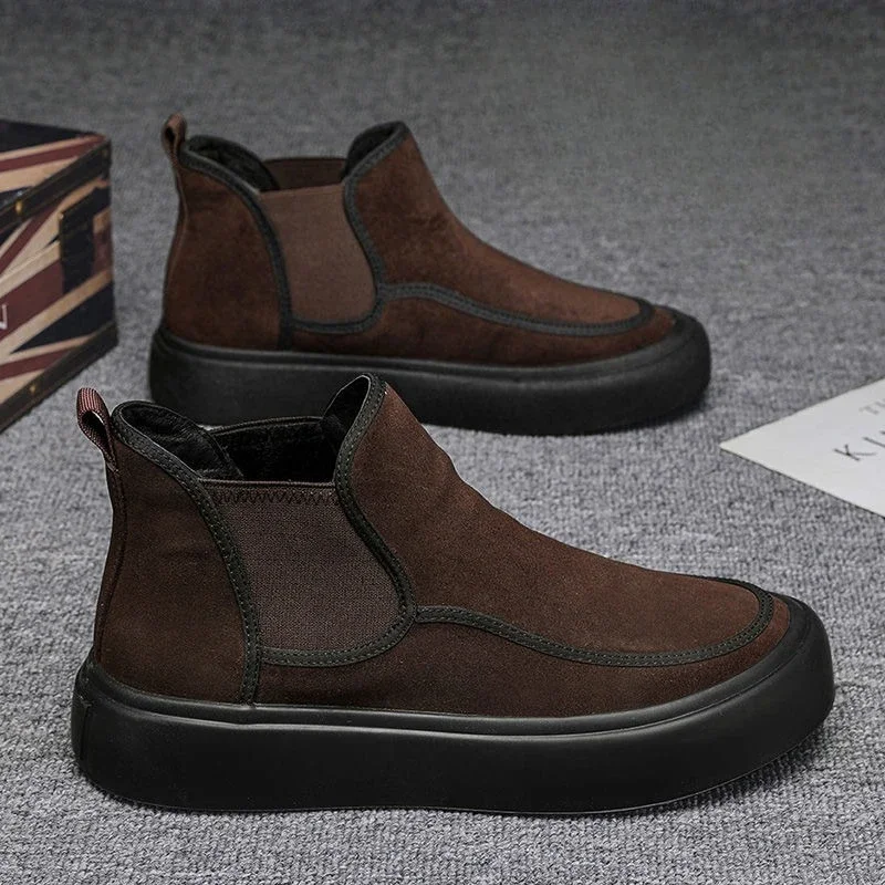 

​2025 New Men's Winter Snow Boots Vintage Style Thick Platform Height Boost Shearling Fleece Lined Warm Slip Resistant Casual​