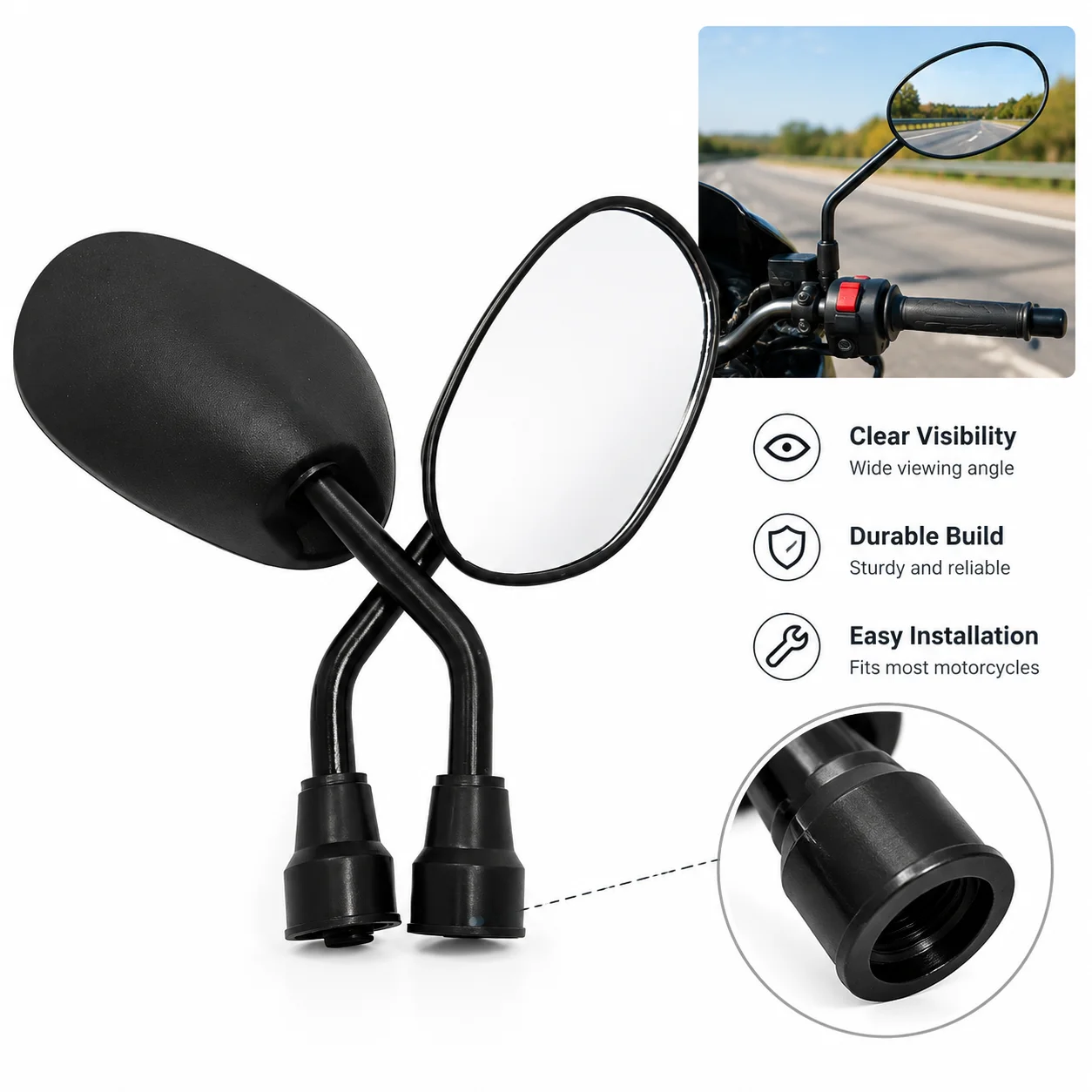 Universal Motorcycle Rearview Mirrors M8 M10 Black Side Mirror For Honda PCX160 Beat Vario Yamaha Aerox155 Mio Scooter
