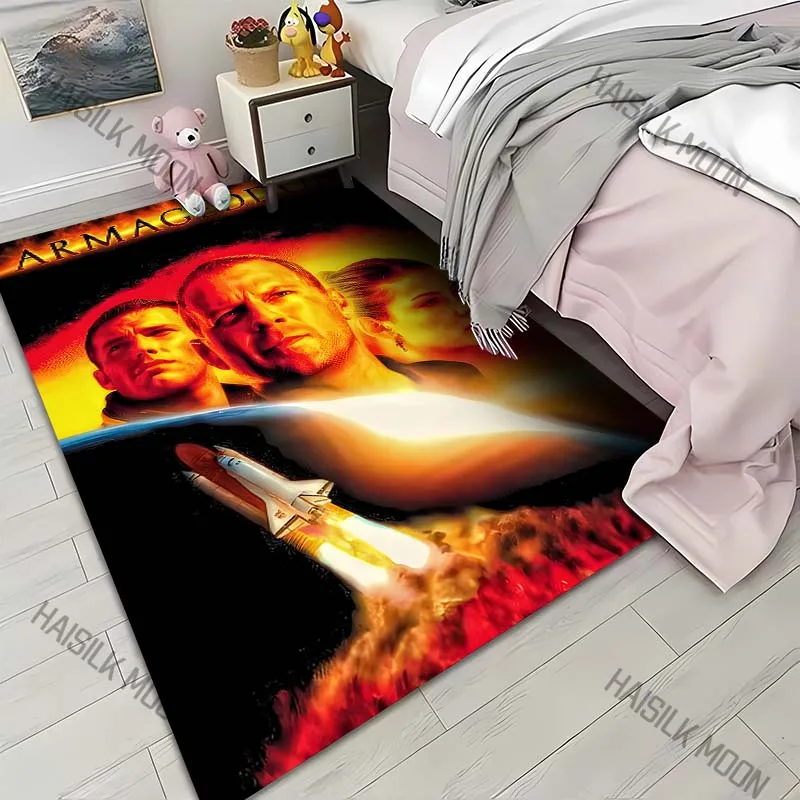 1PC Space rocket with fiery background Carpet for Living Room Bedroom Sofa Home Decor Rus Non-slip Floor Mat Luxury Gift
