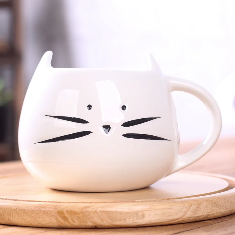 Lovely White / Black Cat Coffee Milk Ceramic Lovers Mug Couples Cup Anniversary Coffee Tea Breakfast Valentines Day 450Ml