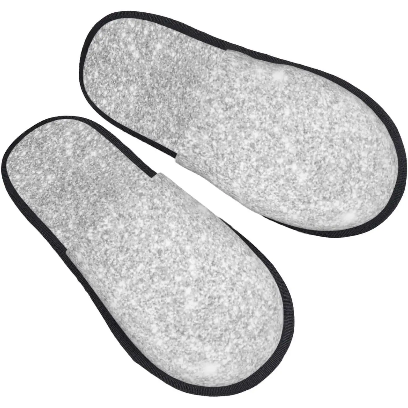 

Women'S Fuzzy Slippers Silver Glitter Warm Furry Slippers With Non Slip Winter Slip-On Indoor Outdoor Plush House Slippers