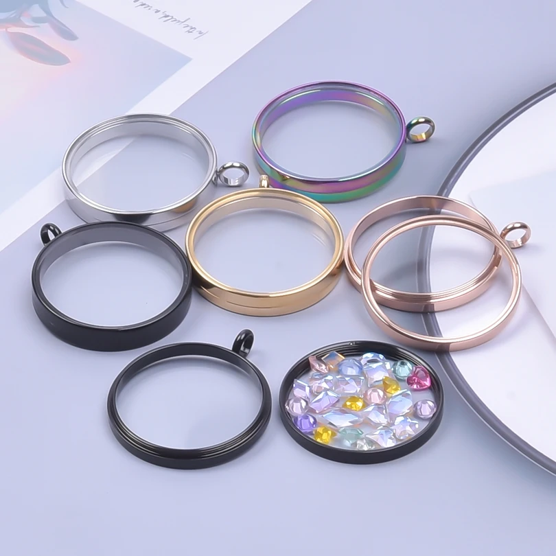 1Pc Round Coin Holder Floating Medallion Pendant, DIY Locket