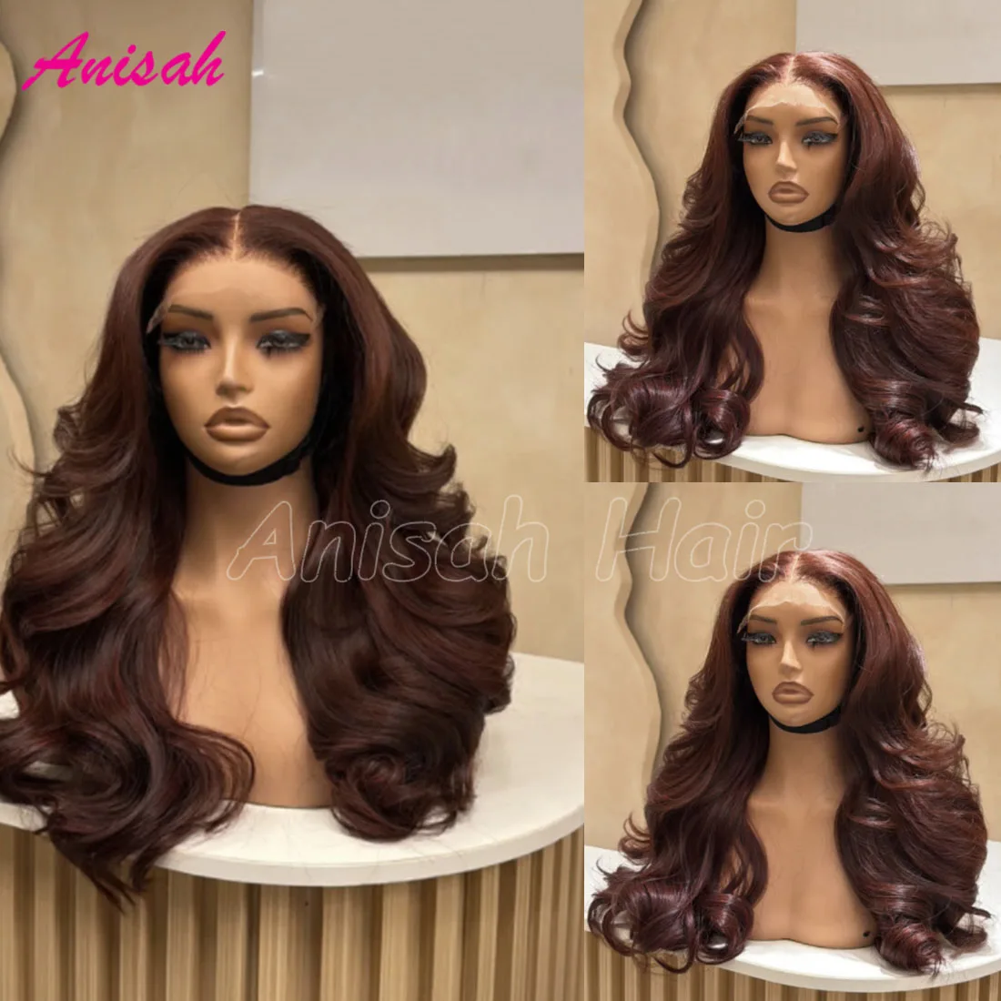 

Auburn Brown Body Wave Lace Front Wig Human Hair 13x4 Transparent Lace Frontal Wig Pre Plucked Brazilian Remy Hair Colored Wig