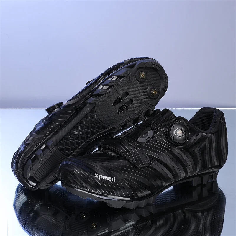 Off-Road MTB Cycling Lock Shoes, Anti-Slip Deep Tread Sole Breathable Perforated Upper, Adjustable Rotary Knob Bike Footwear for