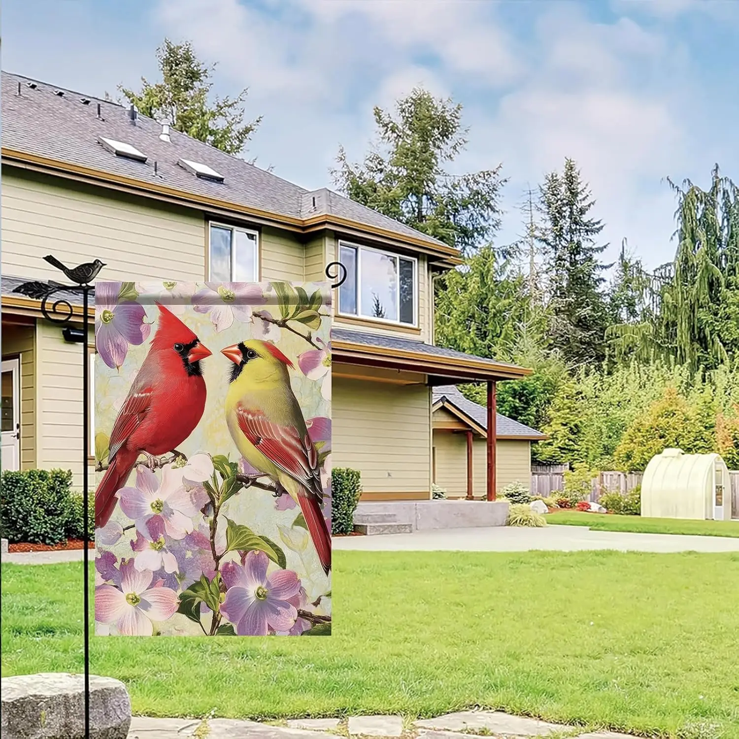 Welcome Summer Cardinal Birds Garden Flag Purple Floral Yard Decoration Colorful Seasonal Banner for Outdoor Porch Patio Law hhz