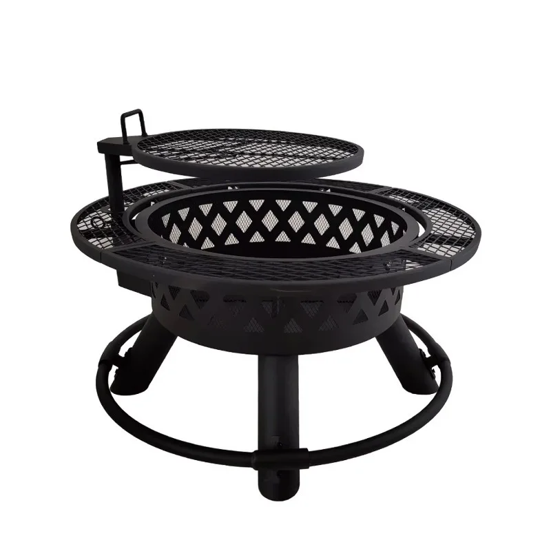 2026 High Quality Easily Assembled Cast Iron Fire Pit Firewood Round Outdoor Heater Patio With Bbq Grill