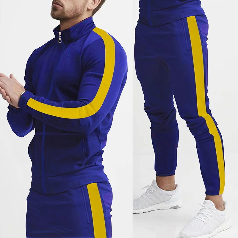 Trend ige Herren-Freizeit kleidung für Herren, farb blockierende Sport bekleidung für Frühling und Herbst, Hoodie, Sport-Set, zweiteiliges Set