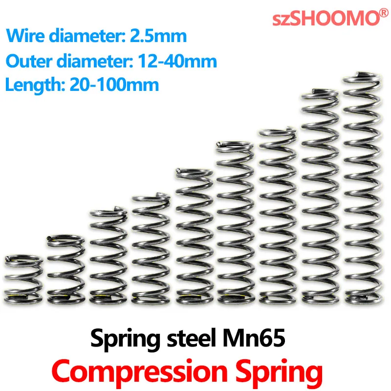 Shock Absorbing Pressure Return Compression Cylindrical Helical Coil Backspring Compressed Spring 65Mn Steel WD 2.5mm Custom