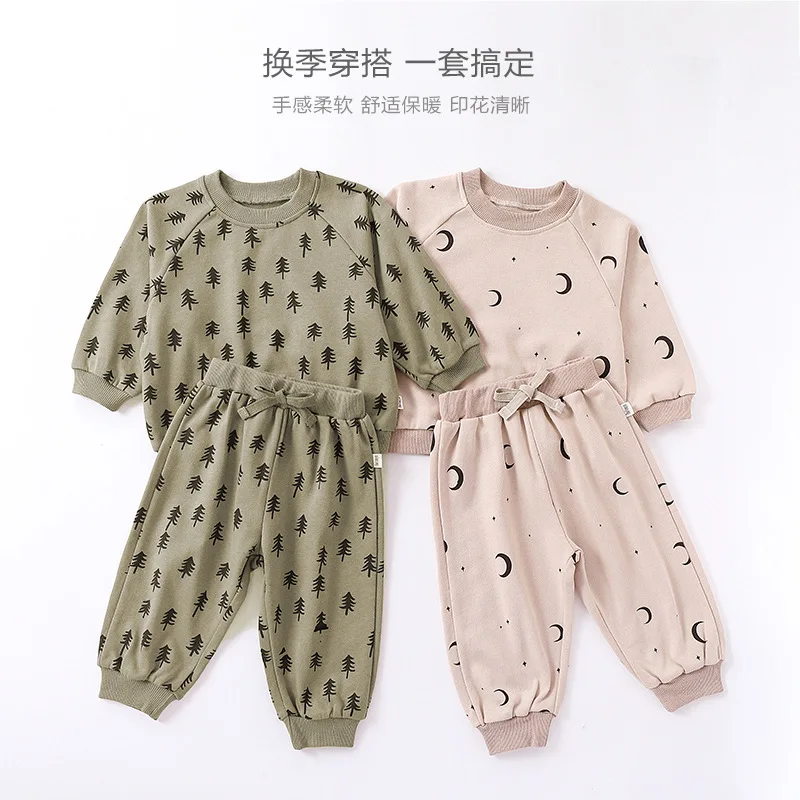 

Jenny&Dave Children's clothing 2023 autumn new round neck hoodie set, cotton men's and women's Baobao autumn baby clothes, two p