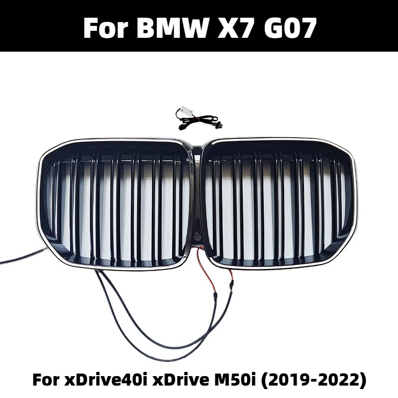Для BMW X7 G07 xDrive40i xDrive M50i 2019-2022 Автомобильный передний бампер, решетка почек, светодиодный белый свет, спортивные гоночные двойные решетки Для BMW X7 G07 xDrive40i xDrive M50i 2019-2022 Автомобильный передний бампер, решетка почек, светодиодный белый свет, спортивные гоночные двойные решетки