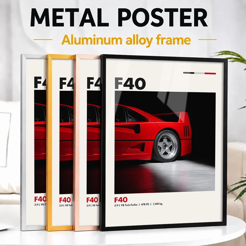 Italian F40 Rosso Corsa Supercar Framed Aluminum Metal Poster Customized Performance Legacy Wall Art Gift For Vehicle Collectors
