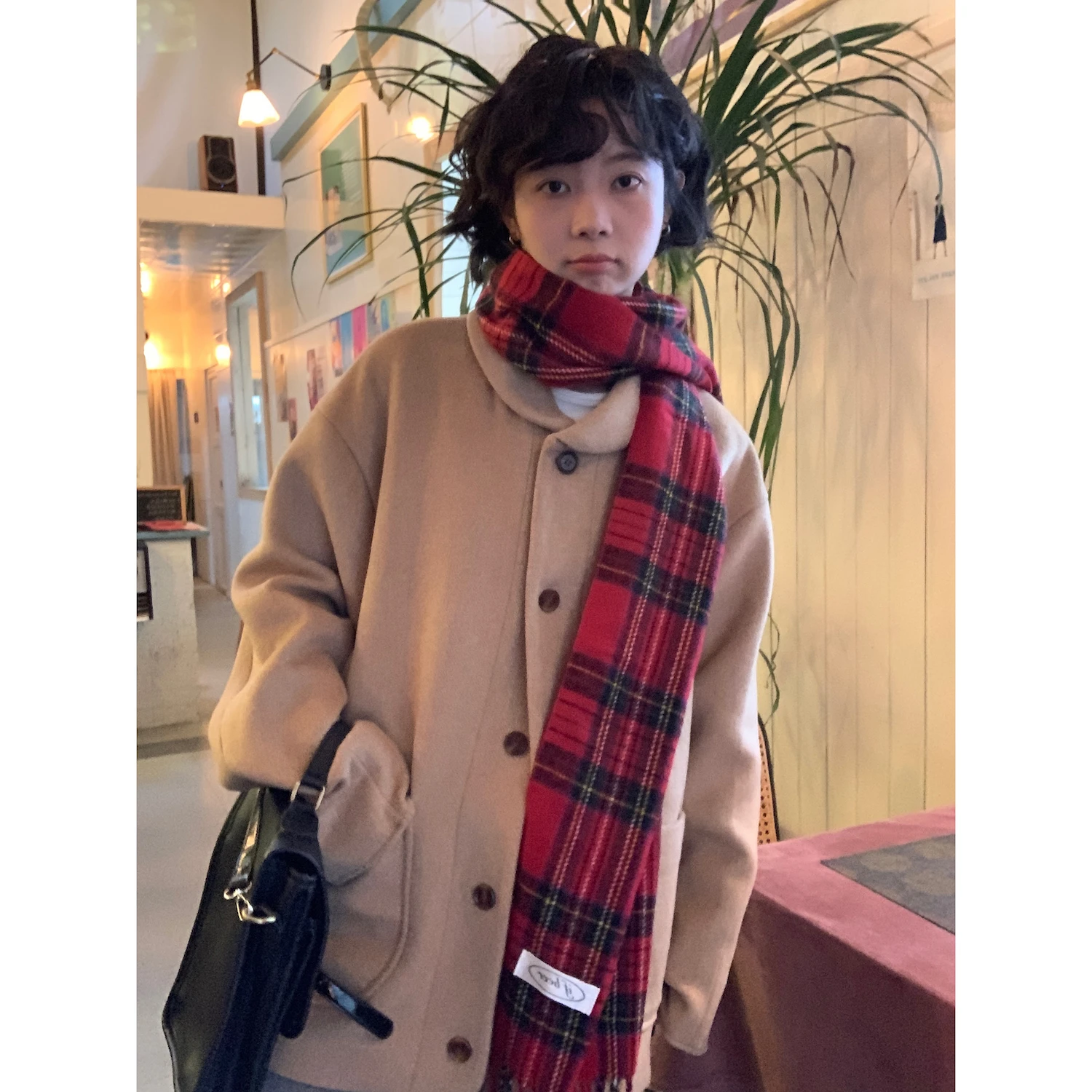 

Thiened Woolen Cotton Jaet Khaki Doll Collar Straight Loose Retro Autumn Winter Women's Outerwear Long Sve Regular Length