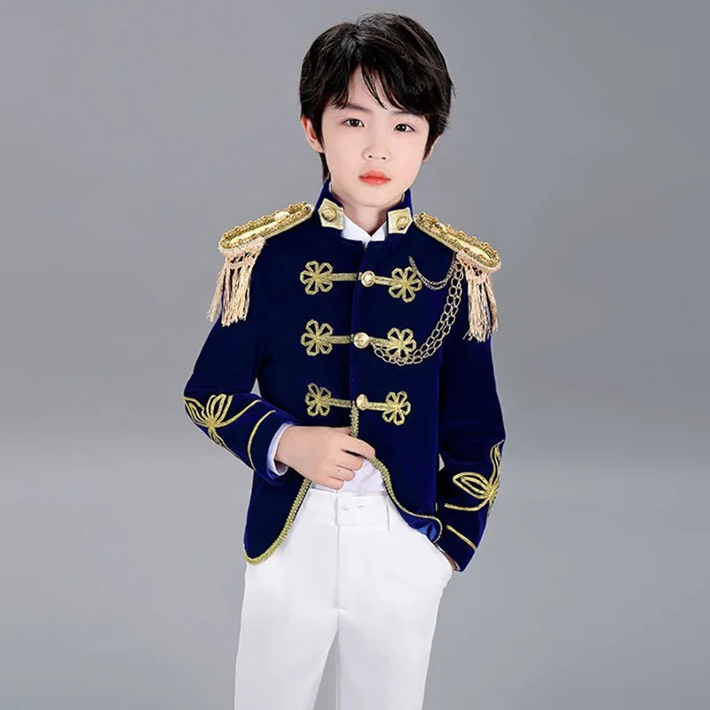 Boy Costume Prince Halloween Christmas Cosplay Dress Up Outfits Kids Vintage Velvet Blazer Suits Royal Court Medieval Costume