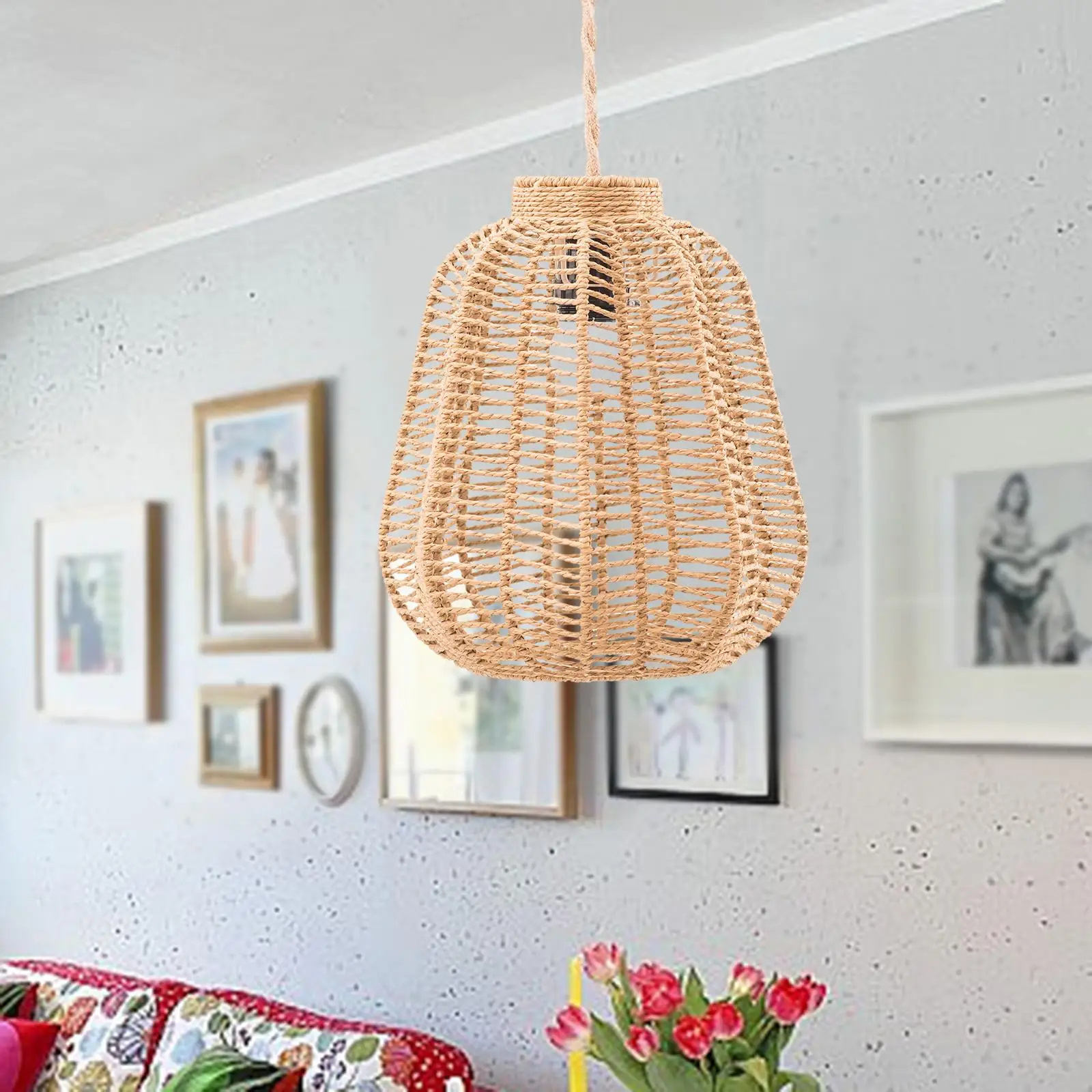 Boho Handwoven Pendant Lamp Shade for Ceiling Light Fixture Natural Paper Rope Cover for Kitchen Dining Room Bedroom Decor