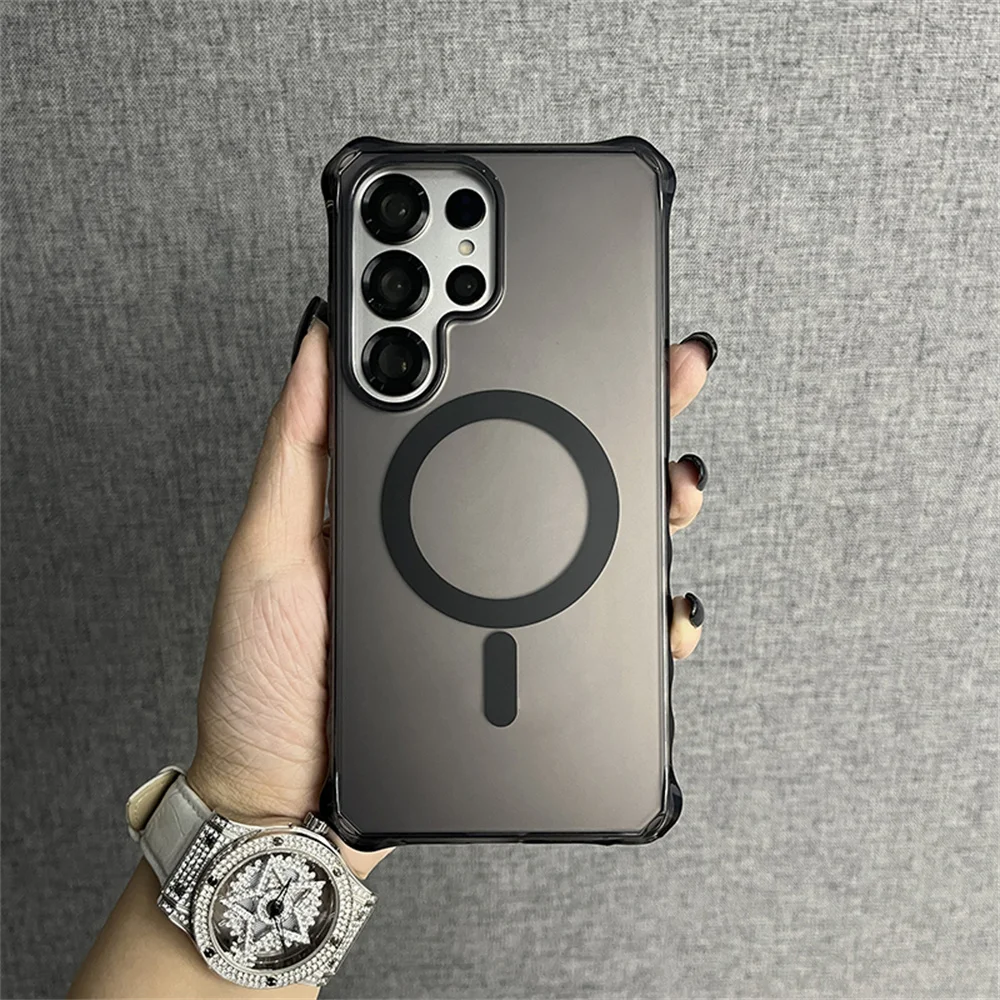 Für Magsafe Rüstung Welle Lockige Nicht-Slip Stoßstange Telefon Fall Für Samsung S24 S25 Ultra S23 Plus Luxus Drahtlose Ladung mattierte Abdeckung