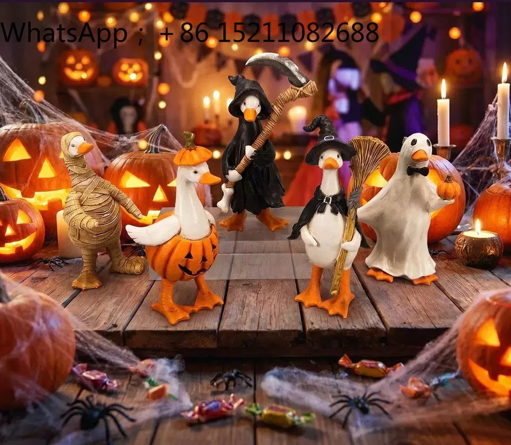 LLY Halloween Duck Ornament Mummy Pumpkin Reaper Witch Ghost Tabletop Resin Crafts