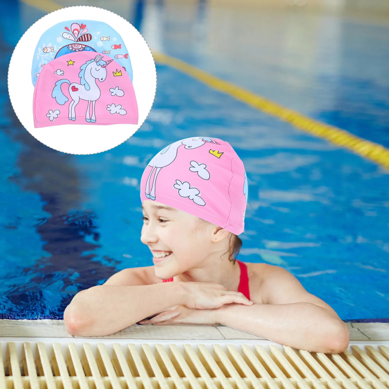 

2Pcs Children's Swim Caps Cartoon Cute Unisex Comfortable Swimming Hat Hair Protection for Indoor Outdoor Pools