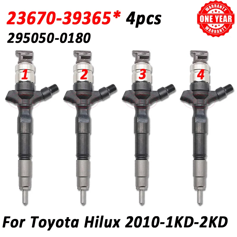 4pcs 23670-39365 Diesel Fuel Injector 295050-0180 Nozzle 23670 39065 For Toyota Hilux 2.5d 3.0d 2010-1KD 2KD