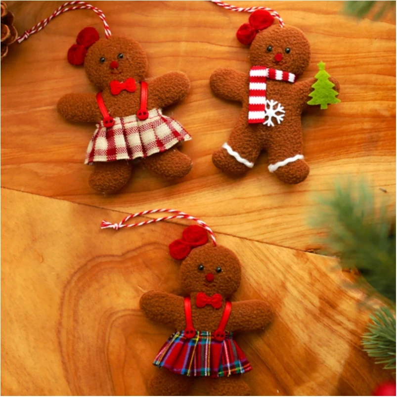 3Pcs Christmas Gingerbread Man Doll Pendants Xmas Tree Hanging Ornaments Christmas Decorations for Home New Year Kids Gift 2023