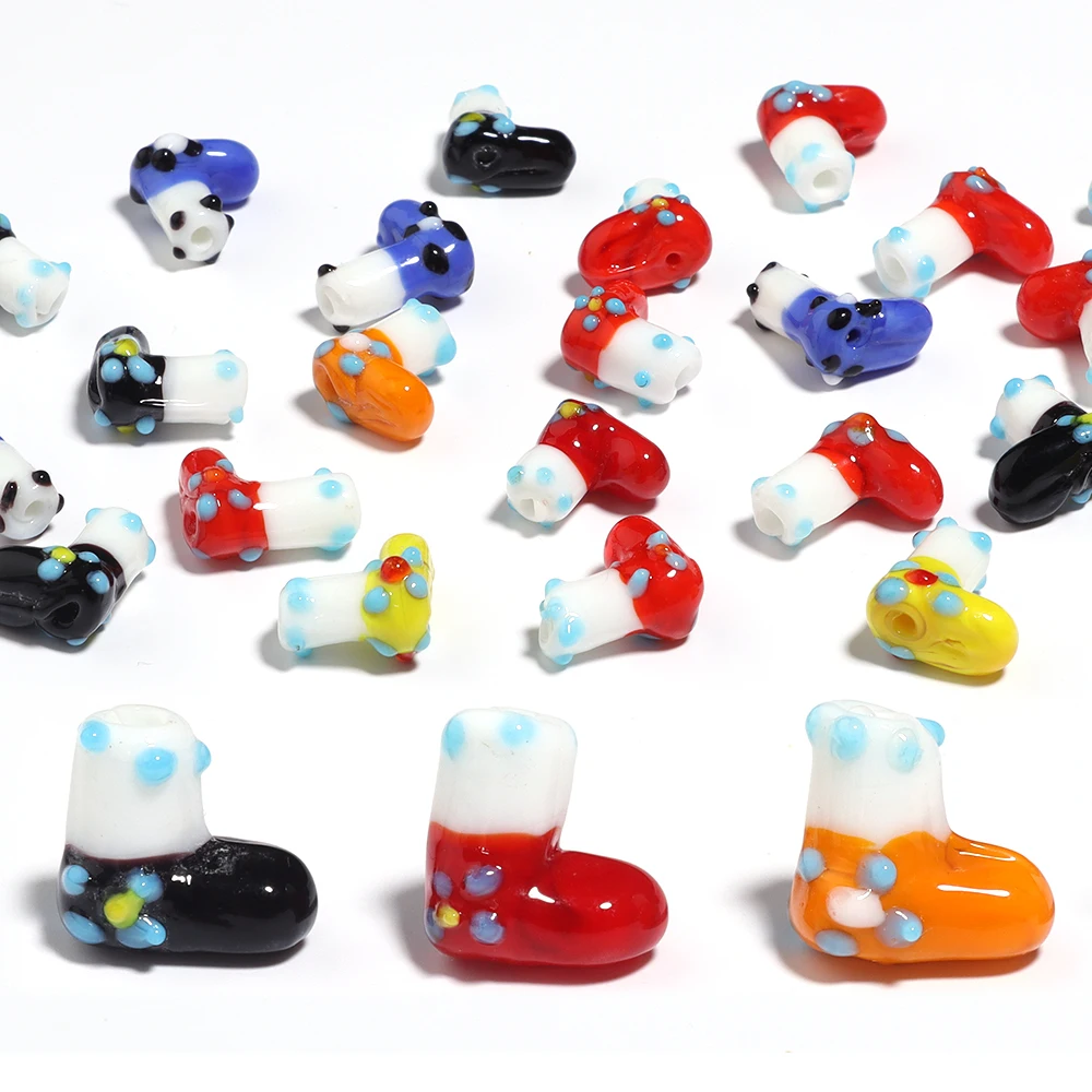

2pcs/lot Christmas Spot Socks Beads Handmade Glass Glaze Beads Loose Beads For Diy Jewelry Gift Bracelet Decoration Accessories