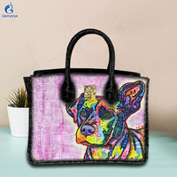 Street Artisc Hand Draw Colorful cute DOG Bags Women Clutch purses and handbags Designer Ladies purses Real Togo Cowskin