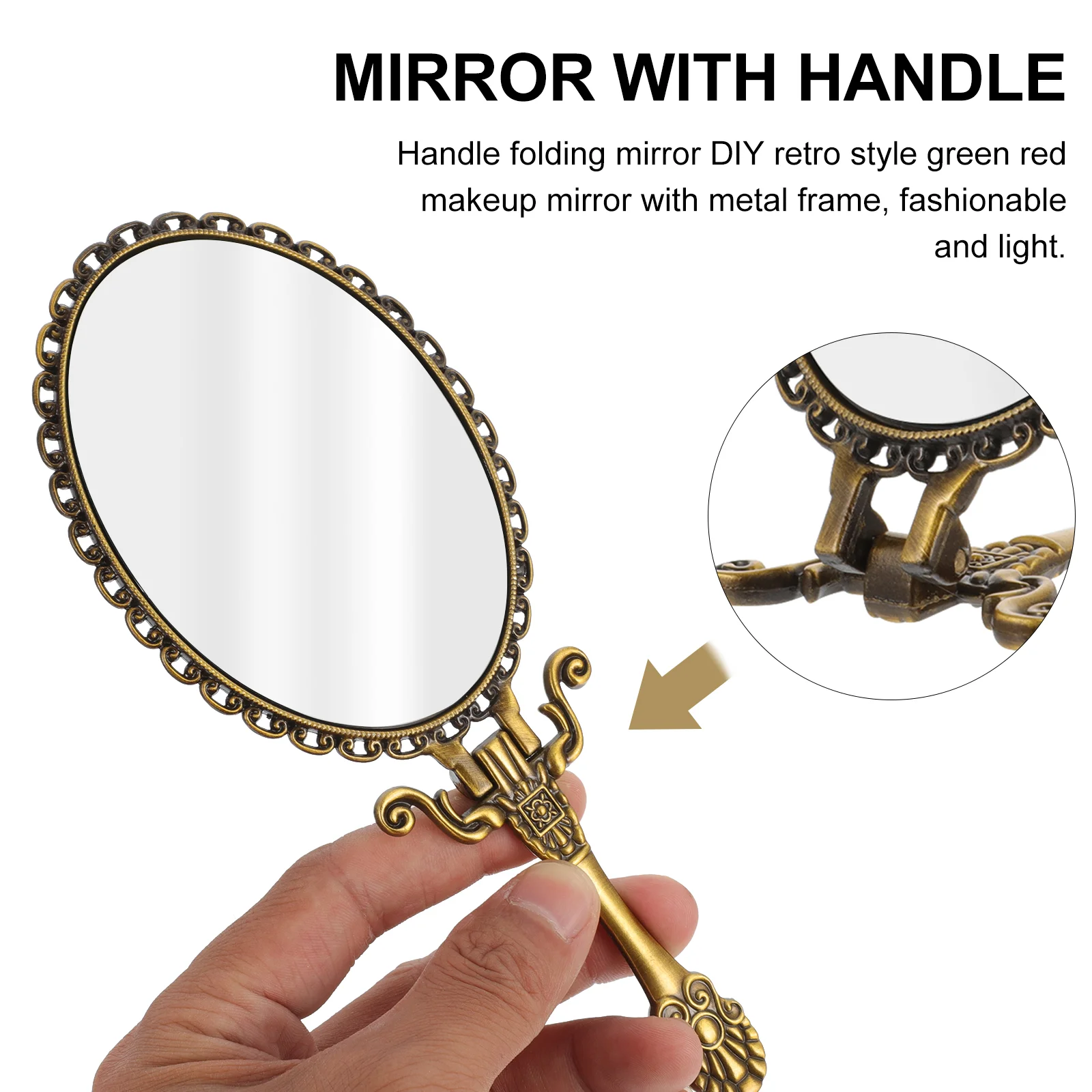 Mirror with Handle Table Top Vintage Compact Mirrors Retro Metal Handheld Portable Dressing