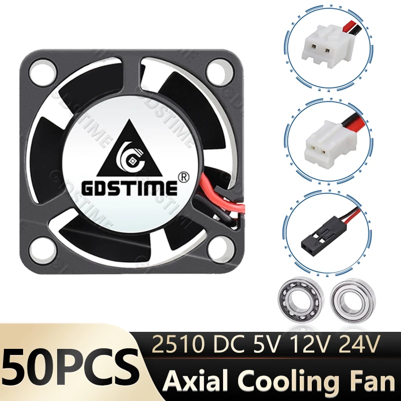 50PCS Gdstime 3D Printer Cooler 25mm Axial fan DC 5V 12V 24V 25x25x10mm Dual Ball Radiator 2.5cm Graphics Card mini cooling fan