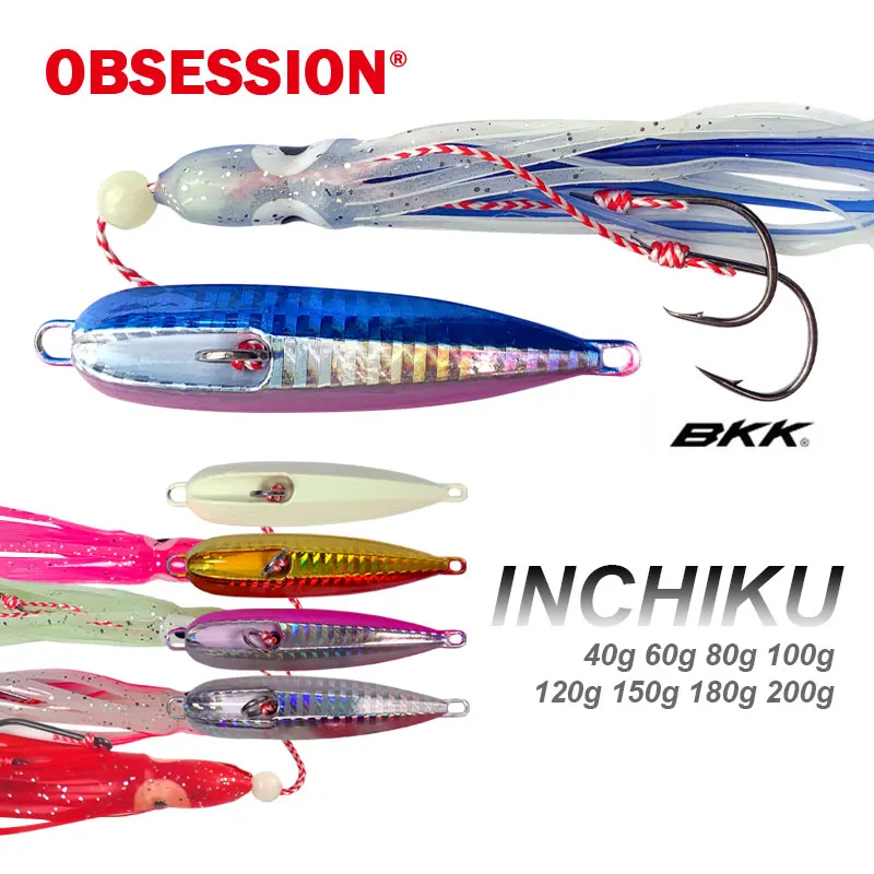 

OBSESSION J25 Inchiku Squid Lure Metal Slow Jig Bait Head Skirts Hook 40g-200g Sinking Saltwater Sea Fishing Spinning Jig Lures