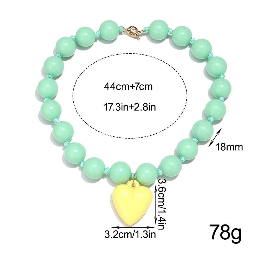 Neue bunte Acryl-Herz-Anhänger-Halskette für Frauen, Sommer, trendige handgefertigte runde Perlen, Y2K-Choker, Statement-Schmuck, Geschenk – Detail 1