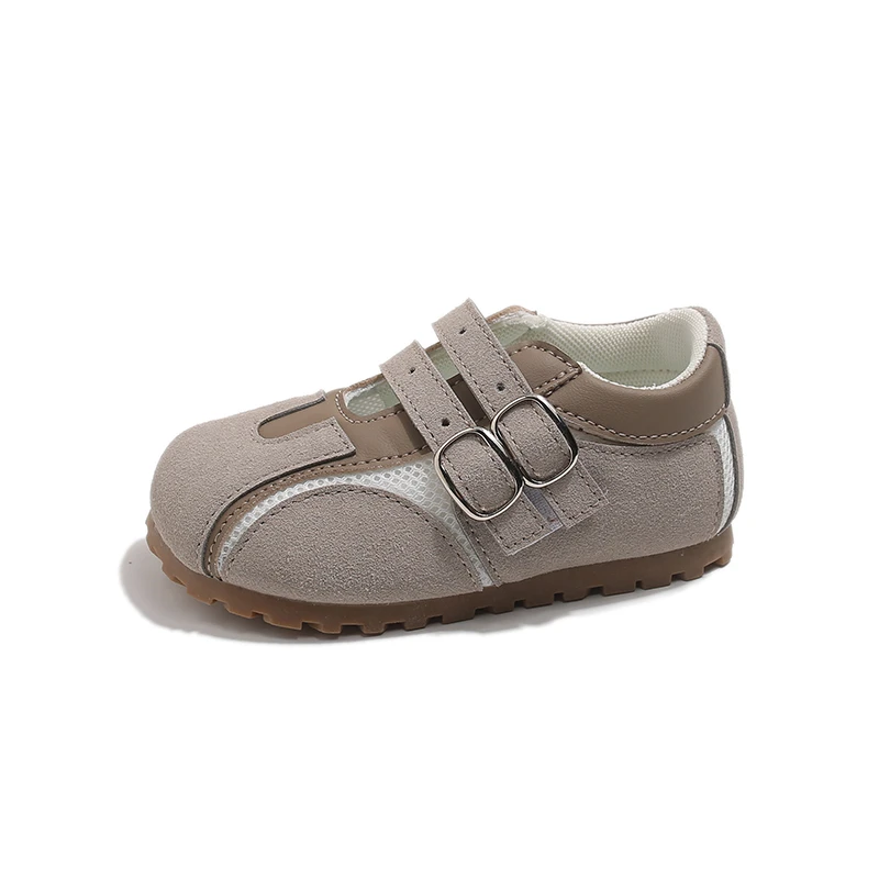 2026 Spring Summer Baby Breathable Spliced Sneakers Girls Fashion Double Buckles Design Running Shoes Kids Hollow Shoes