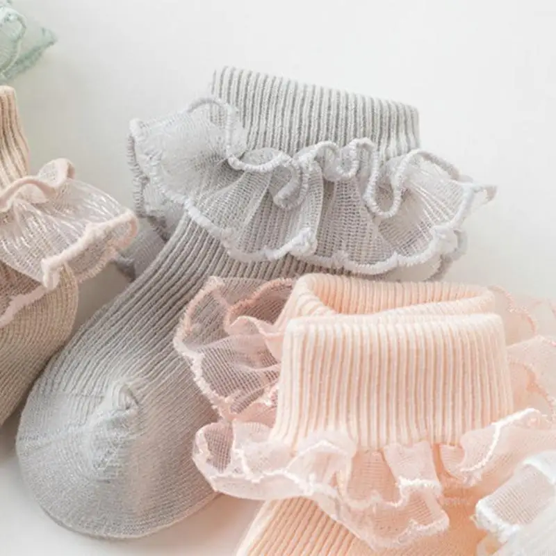 R66D Lace Trim Socks for Baby 0-2Y Fashion Cotton Hosiery Soft Stretchy Warm Socks