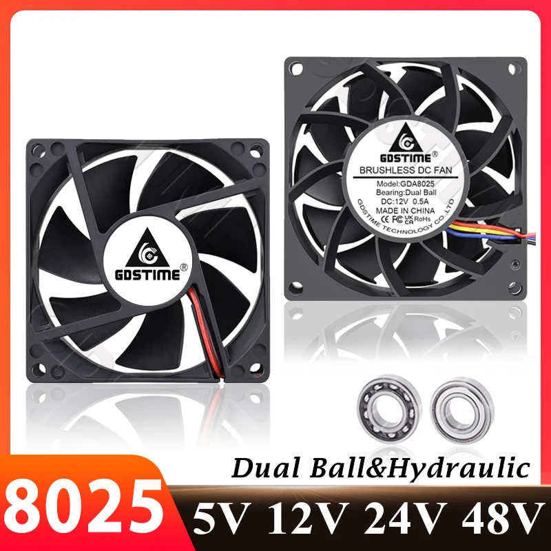 Gdstime 8025 Fan 12V PC Case Cooler 4PIN 3PIN 80MM Cooling Fan DC 5V 24V 48V USB 80x25MM AXial Fan To PC Housing Laptop Computer