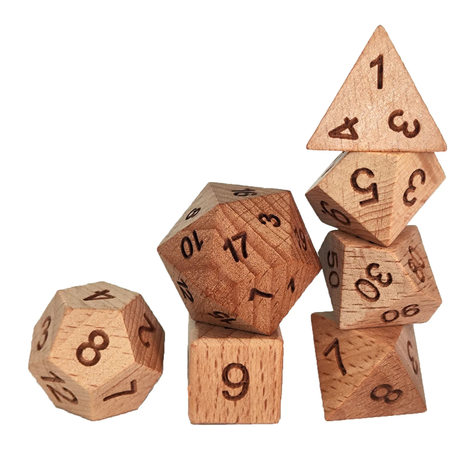 

7PCS Wooden Dices DND Dice set for all board games Role-playing for Dungeons & Dragons RPG COC Game Prop Wood D&D Dices set