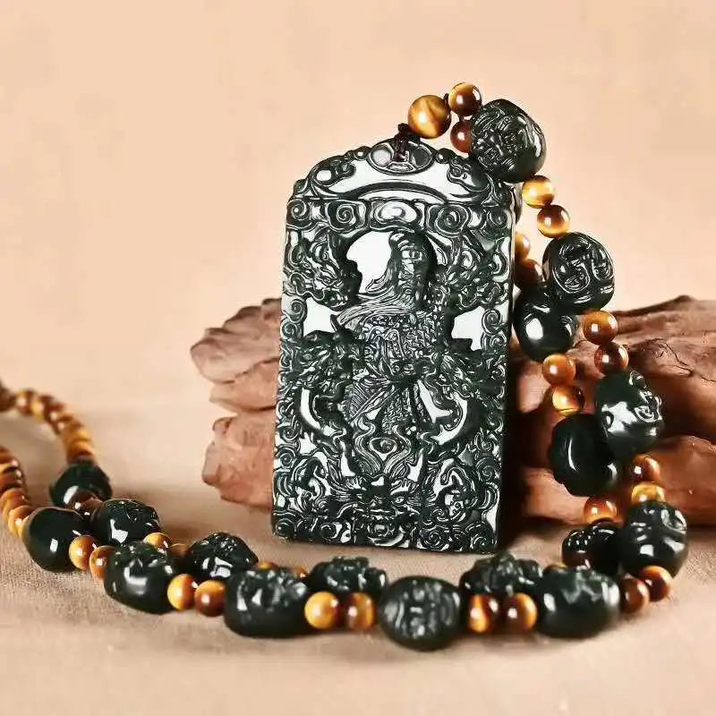 Hotan Green Jade Guan Gong Pendant - Fashionable And Versatile