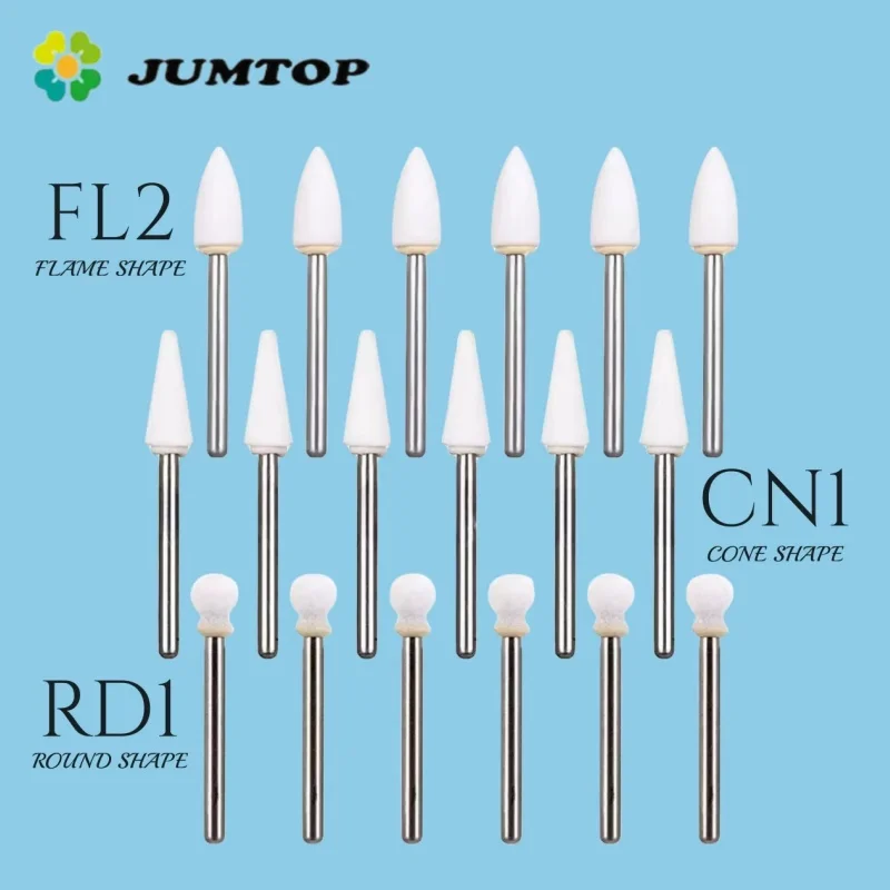 JUMTOP 12Pcs/Bag Dental Flame Cone Round White Stone Polisher FG Burs