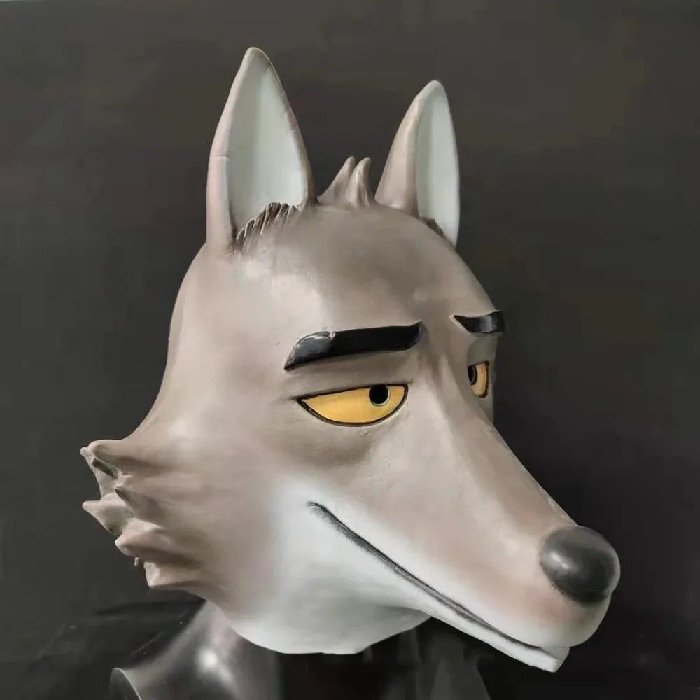 アニメ悪役マスクコスプレミスターウルフフルフェイスラテックスマスクヘッドヘルメットハロウィンパーティーの小道具仮面舞踏会ヘッドギア