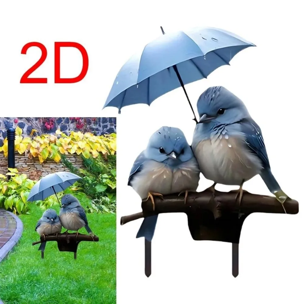 Wiederverwendbarer 2D-Flachdesign Gartenstecker-Schirm-Dekor, wasserdicht, windbeständig, blauer Vogel Gartenfigur für den Außenbereich