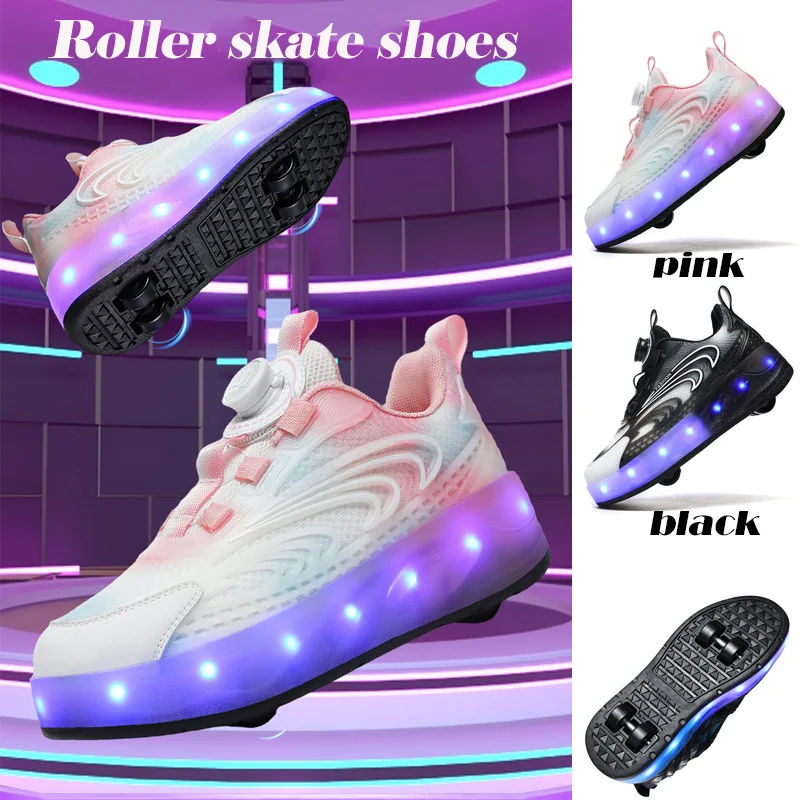 

Children's Two Wheels flashing Sneakers Led Light Roller Skate Shoes Kids Shoes Boys Girls USB Charging shoes