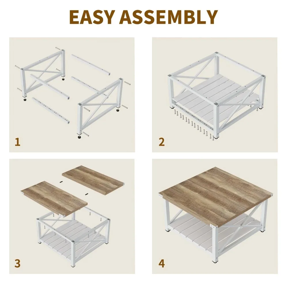 Square Coffee Table for Living Room End Table with Open Storage Shelf for Living Room, Open Display Area and Storage Drawers